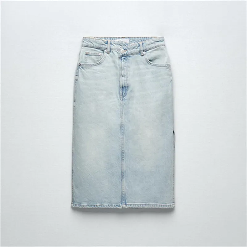 PB&ZA spring and summer new women's solid color all-match high-waisted five-pocketed denim midi skirt with side slits 8197/191
PB&ZA spring and summer new women's solid color all-match high-waisted five-pocketed denim midi skirt with side slits 8197/191