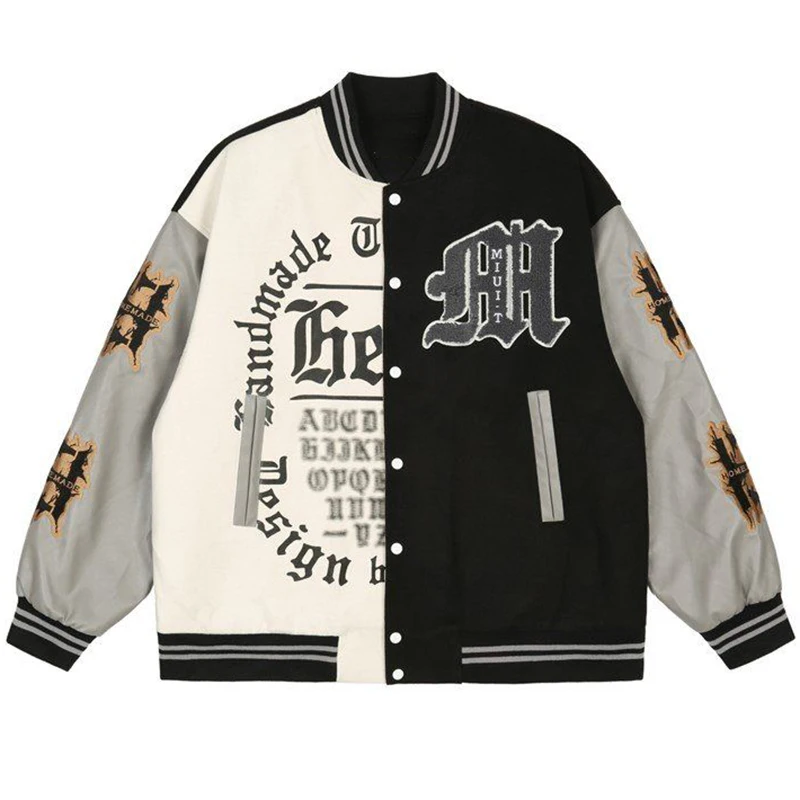 Men Embroidery Letter Varsity Jackets Retro Harajuku Bomber Jacket Stitching Sleeves College Baseball Coats Woman Y2k Streetwear 
Men Embroidery Letter Varsity Jackets Retro Harajuku Bomber Jacket Stitching Sleeves College Baseball Coats Woman Y2k Streetwear