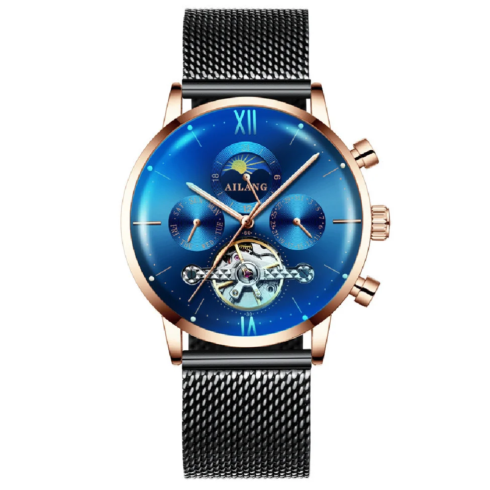 

AILANG Men's Top Brand Luxury Fashion Three Eyes Luminous Waterproof Mesh Watches Tourbillon Mechanical Watch Relogio Masculino
