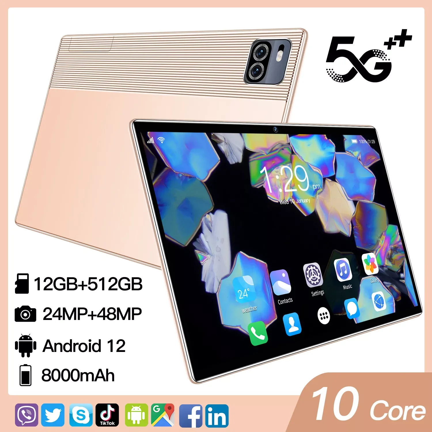 

2022 New 10.1 inch High-end Tablet RAM 12GB ROM 512GB HD Online Learning Office 5G Wifi Android Children's Tablets
