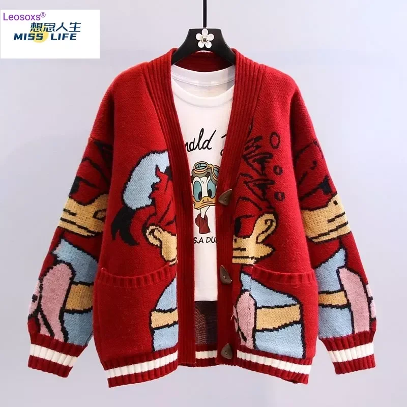Disney Knitted Cardigan Japanese Donald Cartoon Sweaters for Women Coat Female Autumn and Winter Loose Wild Thicken Kawaii Tops
Disney Knitted Cardigan Japanese Donald Cartoon Sweaters for Women Coat Female Autumn and Winter Loose Wild Thicken Kawaii Tops