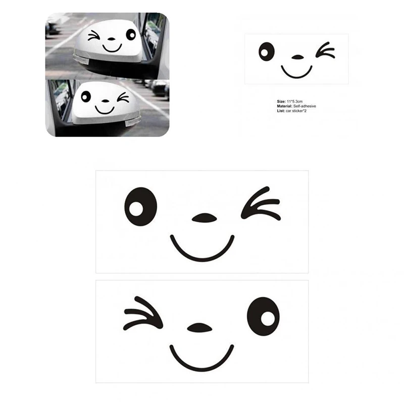 

2Pcs Reflective Cute Smile Car Sticker Rearview Mirror Smiling Eye Face Sticker Creative Lovely Funny Car Stickers Waterproof