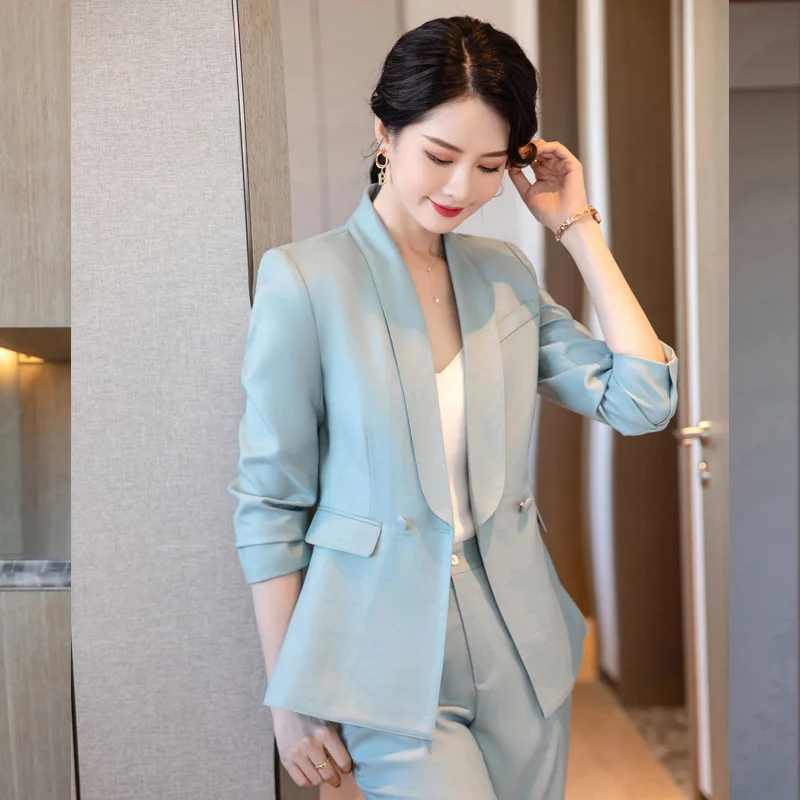 High Quality Ladies Blue Blazer Women Business Suits Pant and Jacket Sets Work Office Uniform Style Pantsuit
High Quality Ladies Blue Blazer Women Business Suits Pant and Jacket Sets Work Office Uniform Style Pantsuit
