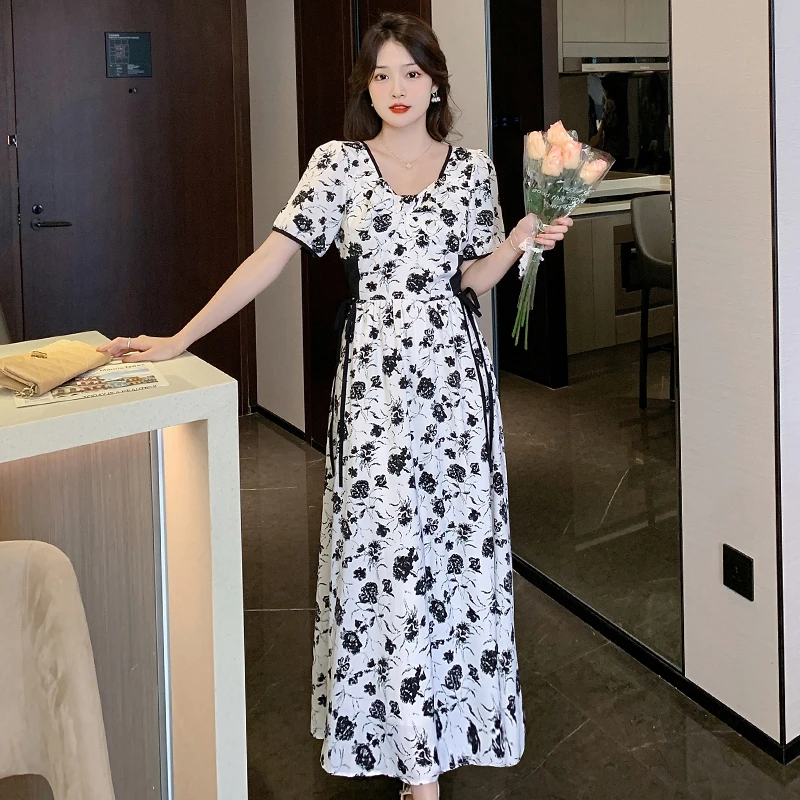 DUNMA Summer Women's Long Dress French Black Floral Long Dress Sexy Bows Lace-up Ladies Long Dresses Korean Sweet Ladies Dress
DUNMA Summer Women's Long Dress French Black Floral Long Dress Sexy Bows Lace-up Ladies Long Dresses Korean Sweet Ladies Dress