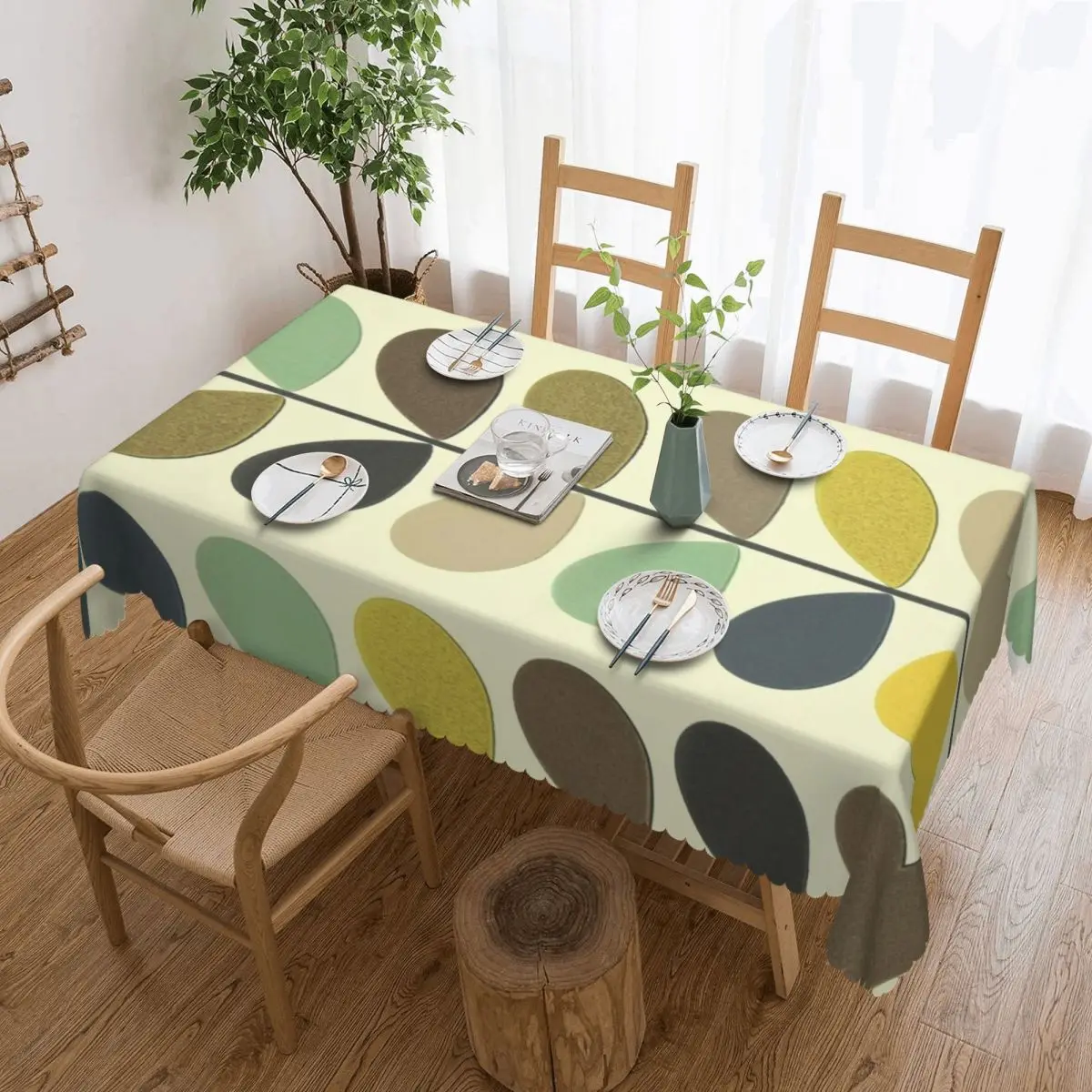 

Abstract Orla Kiely Multi Stem Tablecloth Rectangular Oilproof Mid Century Scandinavian Table Cloth Cover for Kitchen