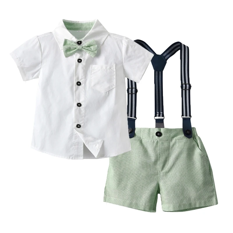 

Green High Quality Gentleman Baby Boys Clothes Suit T-Shirt+Belt Pants+Tie Gentlemen Boy Clothing Kids Boy Summer Clothing Set