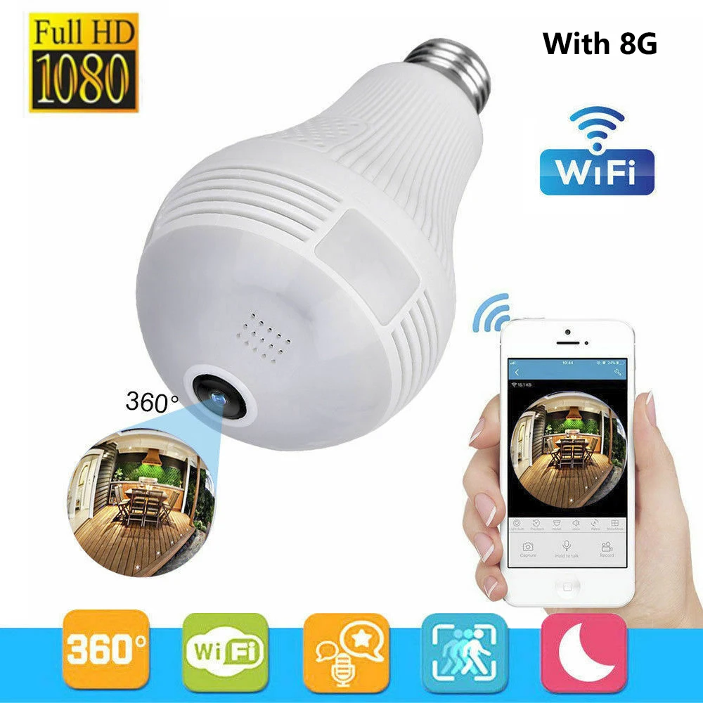 HD 1080P IP Bulb Camera Home Security 360° Panoramic Monitor Camcorder Infrared Night Vision Wireless Wifi Surveillance Webcam
HD 1080P IP Bulb Camera Home Security 360° Panoramic Monitor Camcorder Infrared Night Vision Wireless Wifi Surveillance Webcam