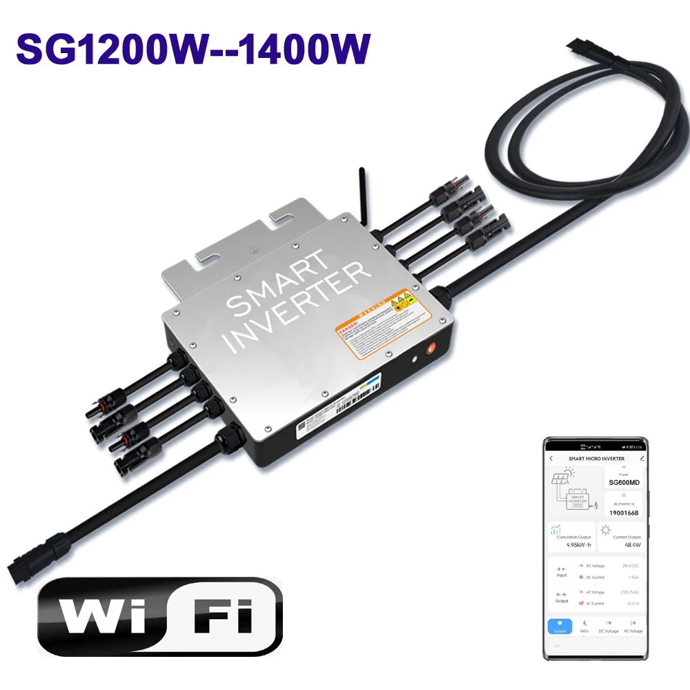Умный трансформатор SG1200W 1400W солнечный Grid-Tie инвертор PV, 20-60C, вход постоянного тока для 4 панелей, беспроводная связь 2,4G
Умный трансформатор SG1200W 1400W солнечный Grid-Tie инвертор PV, 20-60C, вход постоянного тока для 4 панелей, беспроводная связь 2,4G