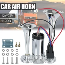 110dB For Motorcycle Boat Truck 12V/24V Car Air Horn Set Dual Trumpets with Wires and Relay Electric Speaker Super Loud