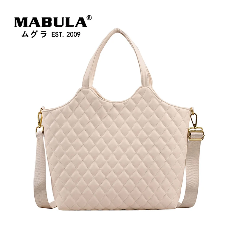 

MABULA Pu Leather Quilted Large Tote Handbag for Women 13" Laptop Satchel Work Purse Big Capacity Shoulder Hobo Purse Unisex