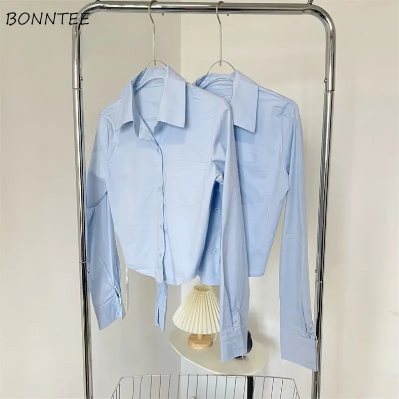 Cropped Shirts for Women Tops Blue Slim Hotsweet All-match Camisas Mujer Korean Fashion Minimalist Long Sleeve Ladies Stylish BF 
Cropped Shirts for Women Tops Blue Slim Hotsweet All-match Camisas Mujer Korean Fashion Minimalist Long Sleeve Ladies Stylish BF
