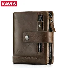 100% Genuine Leather Mens Wallet Bifold Small Cards Holder Purse Hasp Zipper Male Coin Pocket with ID Window High Quality