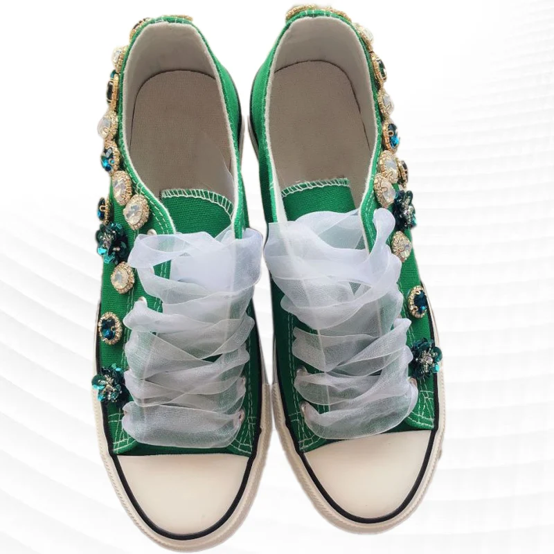 Custom rhinestone gem low-top canvas shoes fashion niche lace ribbon diy banquet shoes 35-41
Custom rhinestone gem low-top canvas shoes fashion niche lace ribbon diy banquet shoes 35-41