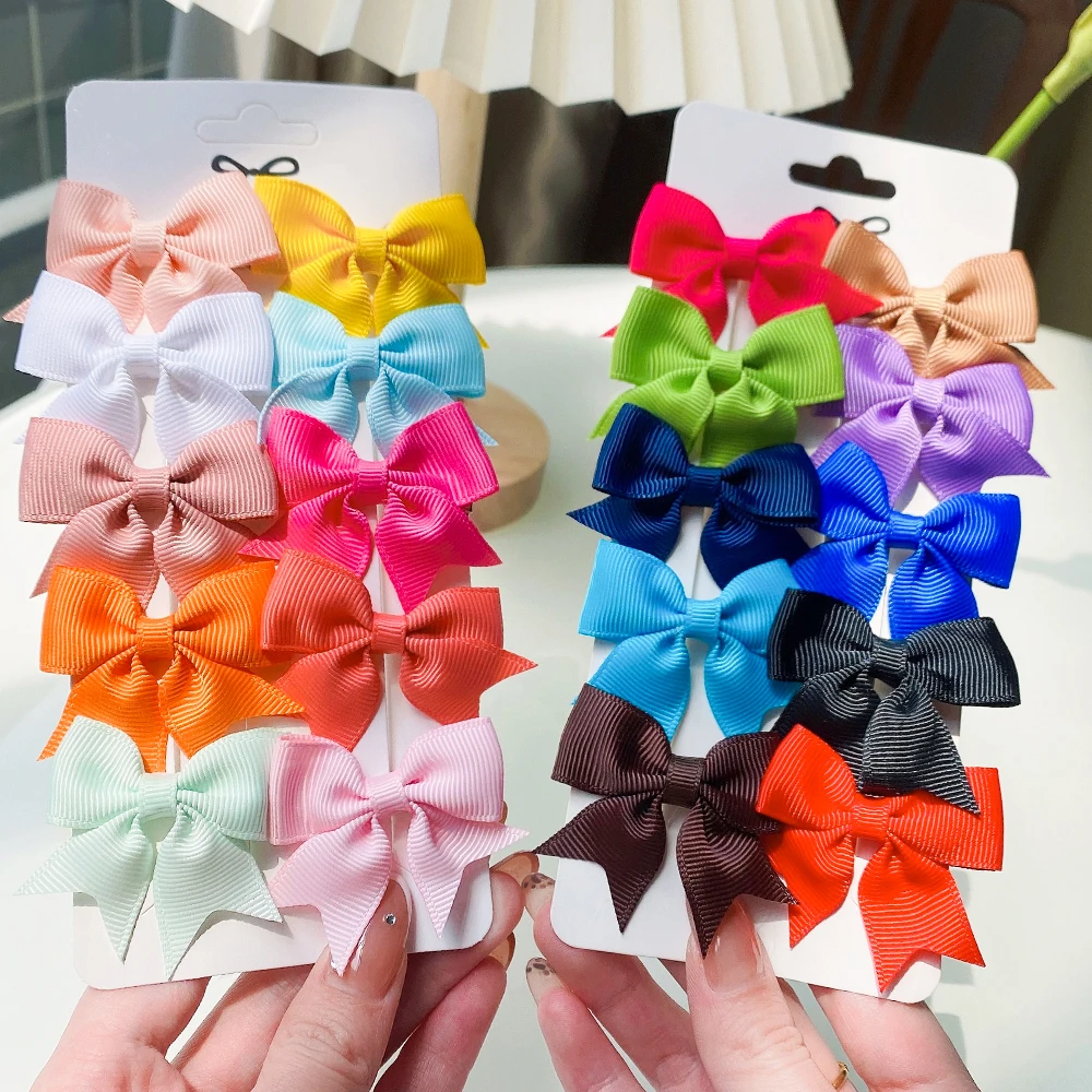 10Pcs/set New Colorful Ribbon Hair Bows With Clip For Cute Girls Mini Hairpins Boutique Barrettes Headwear Kids Accessories - купить по