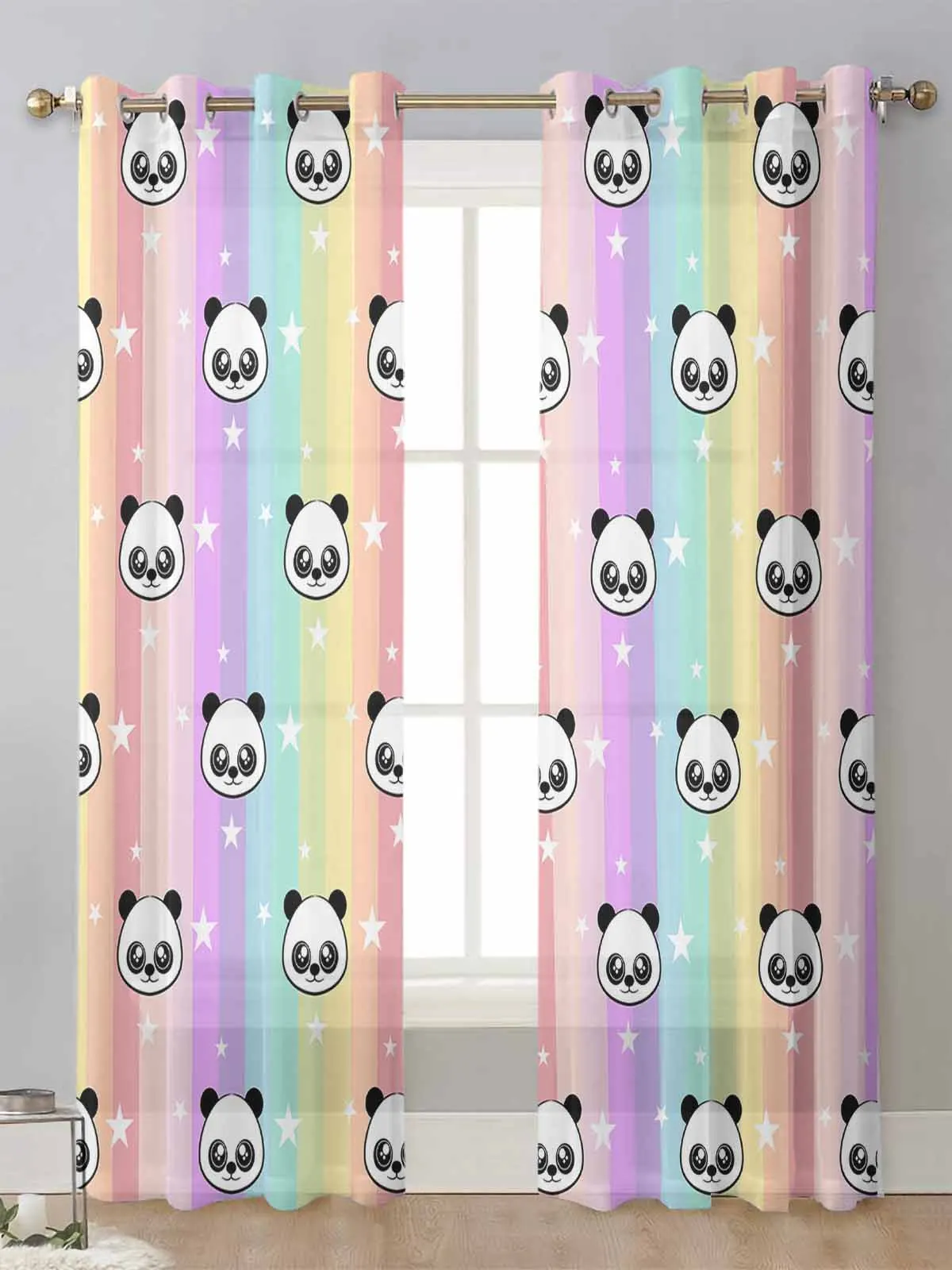 

Cartoon Animal Panda Star Rainbow Stripes Sheer Curtains For Living Room Window Voile Tulle Curtain Cortinas Drapes Home Decor