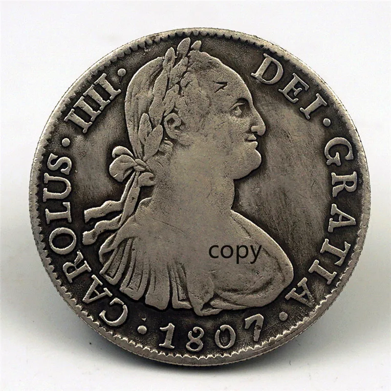 Spanish Silver Dollar Copy Coin Double Column 1807 Carlos FOR COIN IV Commemorative Specie Made Old
Spanish Silver Dollar Copy Coin Double Column 1807 Carlos FOR COIN IV Commemorative Specie Made Old
