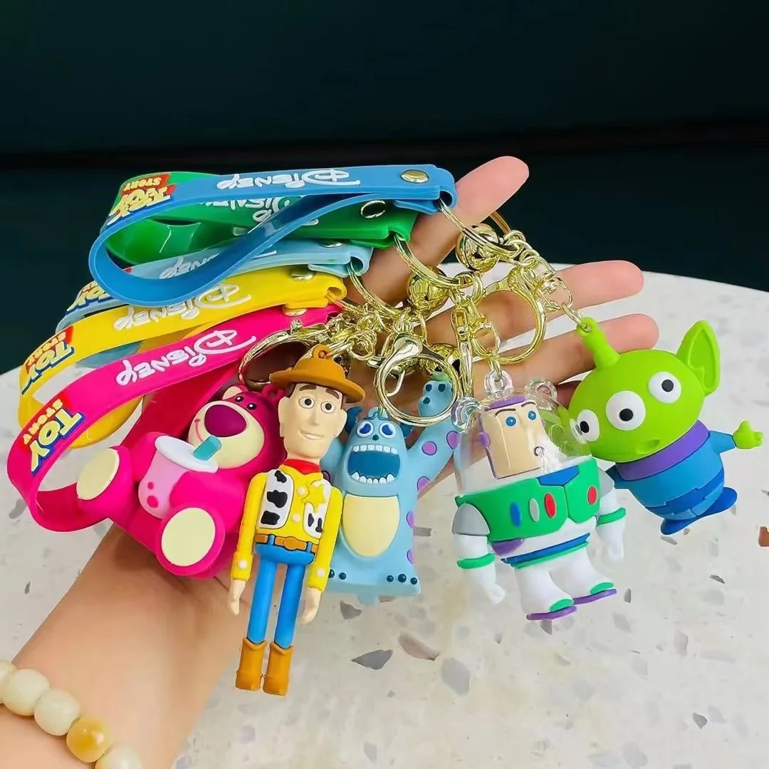 

Classic Cartoon Animation Woody Keychain Toy Story Buzz Lightyear Alien Strawberry Bear Figure Pendant Pooh Squirrel Bag Keyring