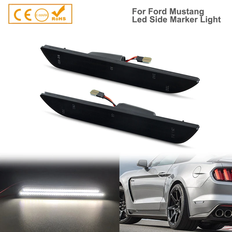 

2Pcs Smoked Lens Brilliant White 80SMD Rear Bumper Dual Rows LED Side Marker Turn Signal Lamps Lights For 2015-2023 Ford Mustang