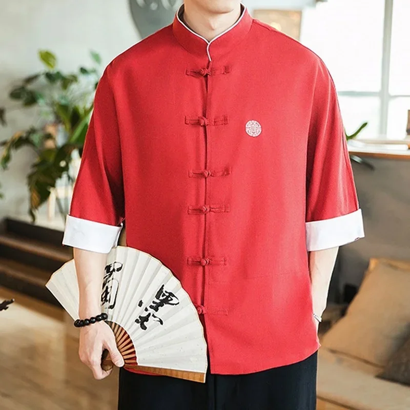 2020 Chinese Style Men Shirt Button Stand Collar Cotton Linen Casual Loose Tops Solid Color Vintage Tang Suit Shirts Men 11168
2020 Chinese Style Men Shirt Button Stand Collar Cotton Linen Casual Loose Tops Solid Color Vintage Tang Suit Shirts Men 11168