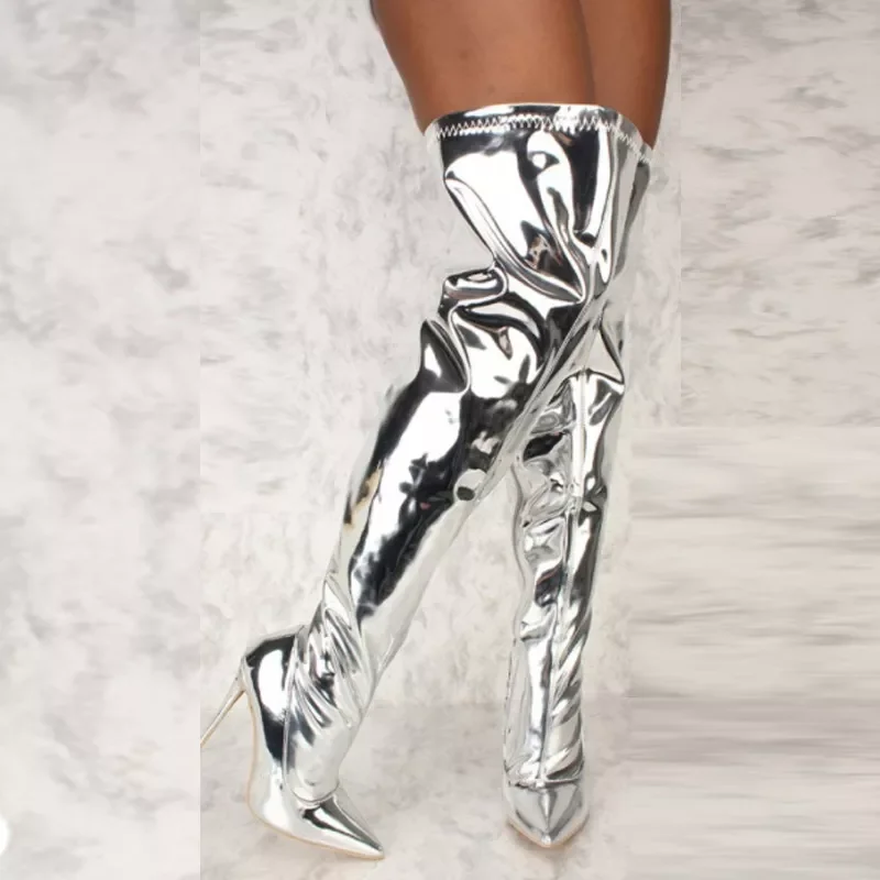 Women Boots Mirror Platform Pointy Toe Punk High Thin Heels Over The Knee Long Boots Autumn Winter Zip Silver Casual Party Shoes
Women Boots Mirror Platform Pointy Toe Punk High Thin Heels Over The Knee Long Boots Autumn Winter Zip Silver Casual Party Shoes