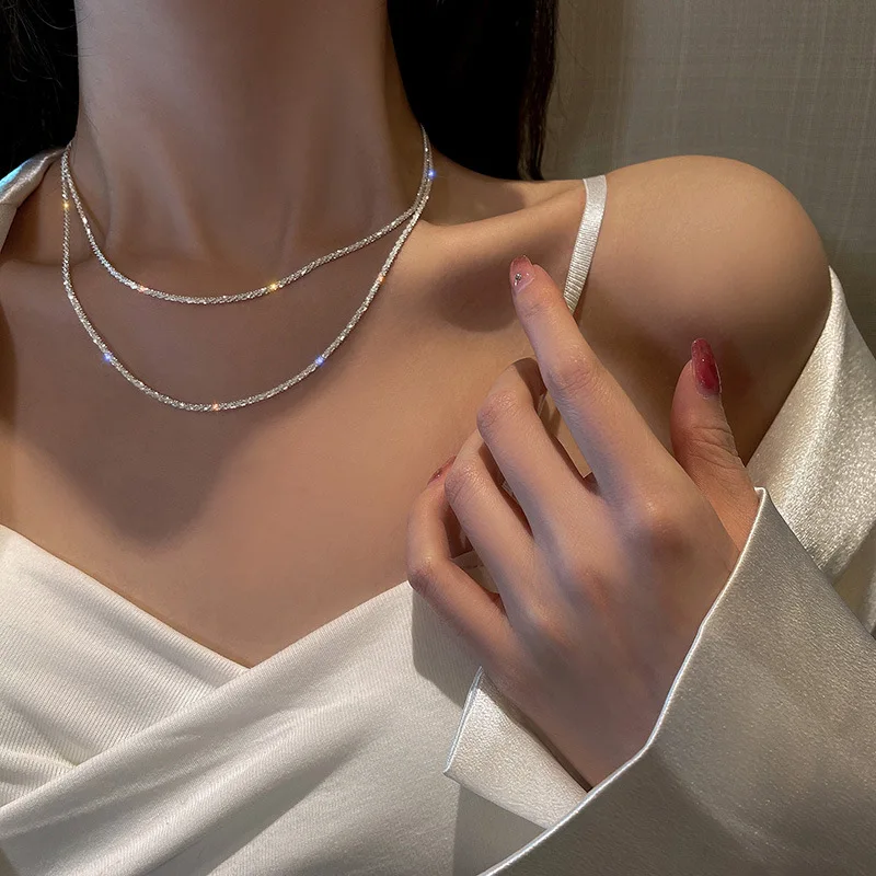 

Full Star Necklace Collarbone Chain Choker Simple Flash Element Chain Stackable Design Jewelry for Women