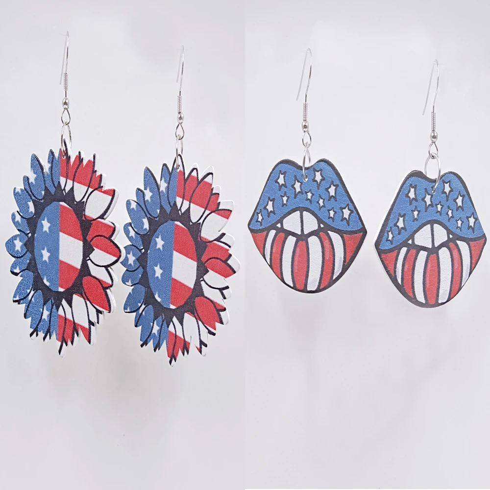 American Flag Bloom Dangle lips Hook Earrings USA Flag Stars Print Fashion Jewelry for Women Personality Big Earring Summer Wild
American Flag Bloom Dangle lips Hook Earrings USA Flag Stars Print Fashion Jewelry for Women Personality Big Earring Summer Wild