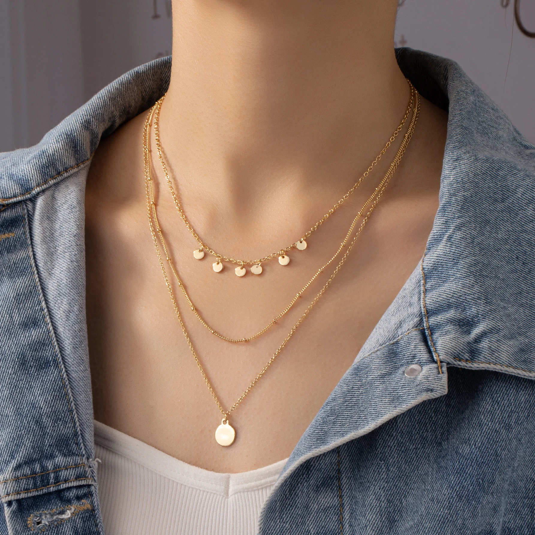 New Fashion Three Layer Disc Necklace Geometric Pendant Charm Ball Chain Birthday Gifts for Women Fine Jewelry Free Shipping 
New Fashion Three Layer Disc Necklace Geometric Pendant Charm Ball Chain Birthday Gifts for Women Fine Jewelry Free Shipping