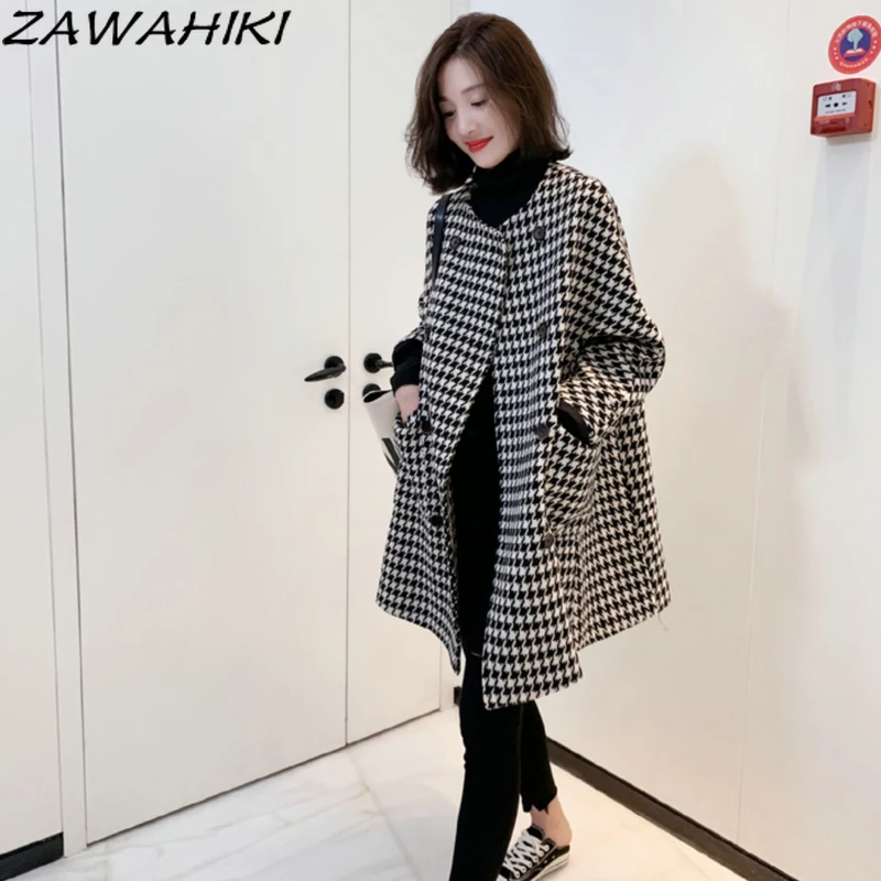 ZAWAHIKI Woman Coat Full Sleeve Bird Lattice Autumn Spring O Neck Wool Casual Loose Straight Long Blends Elegant Vintage Jacket
ZAWAHIKI Woman Coat Full Sleeve Bird Lattice Autumn Spring O Neck Wool Casual Loose Straight Long Blends Elegant Vintage Jacket