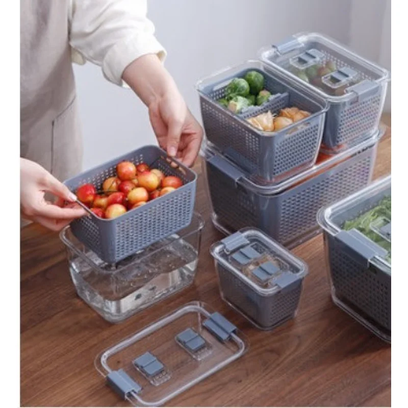 

Double Layer Sealed Vegetable Fruit Drainage Basket Storage Refrigerator Organizer Box Fresh Containers Pantry Kitchen Organizer