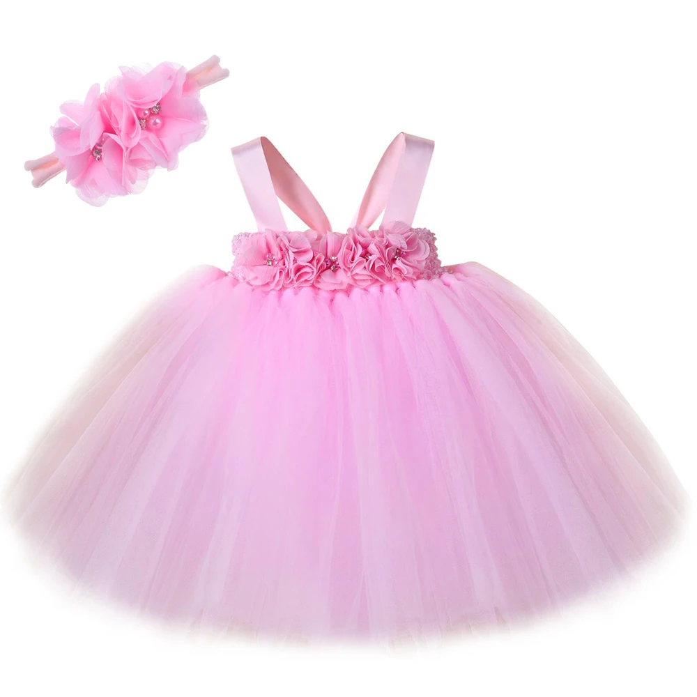 

Pink Flower Baby Girl Tutu Dress for 1st Birthday Outfit Infant Toddler Photography Costumes Newborn Photoshoot Props Tutus Set