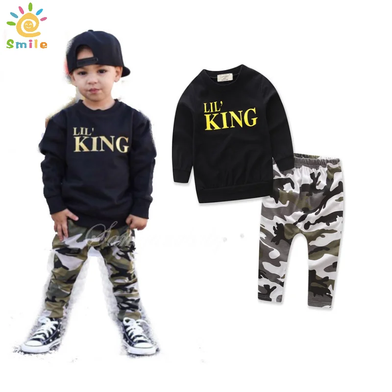 Spring Autumn Toddler Kids Boy Clothes Letter King T-shirt Tops+Camouflage Pants Outfits Set Cool Baby Boy Tracksuit Sport Suit
Spring Autumn Toddler Kids Boy Clothes Letter King T-shirt Tops+Camouflage Pants Outfits Set Cool Baby Boy Tracksuit Sport Suit