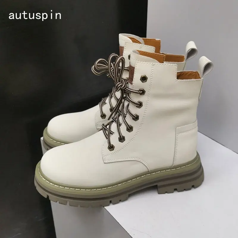 

Autuspin Four Season Women Ankle Boots Fashion Classic Cross-Tied Motorcycle Boots 2023 Ladies Street Style Trendy Shoes Woman