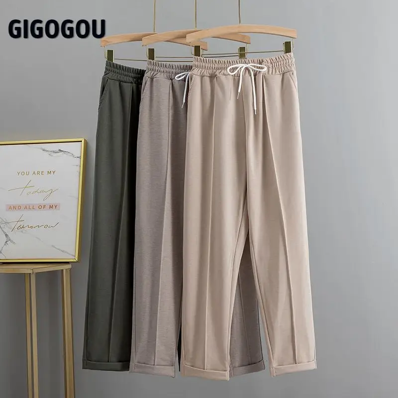 

GIGOGOU S-2XL Spring Summer Women Harem Pants High Waist Drawstring Solid Peg Leg Fly Capri Pant Workwear Trouser Carrot Pants