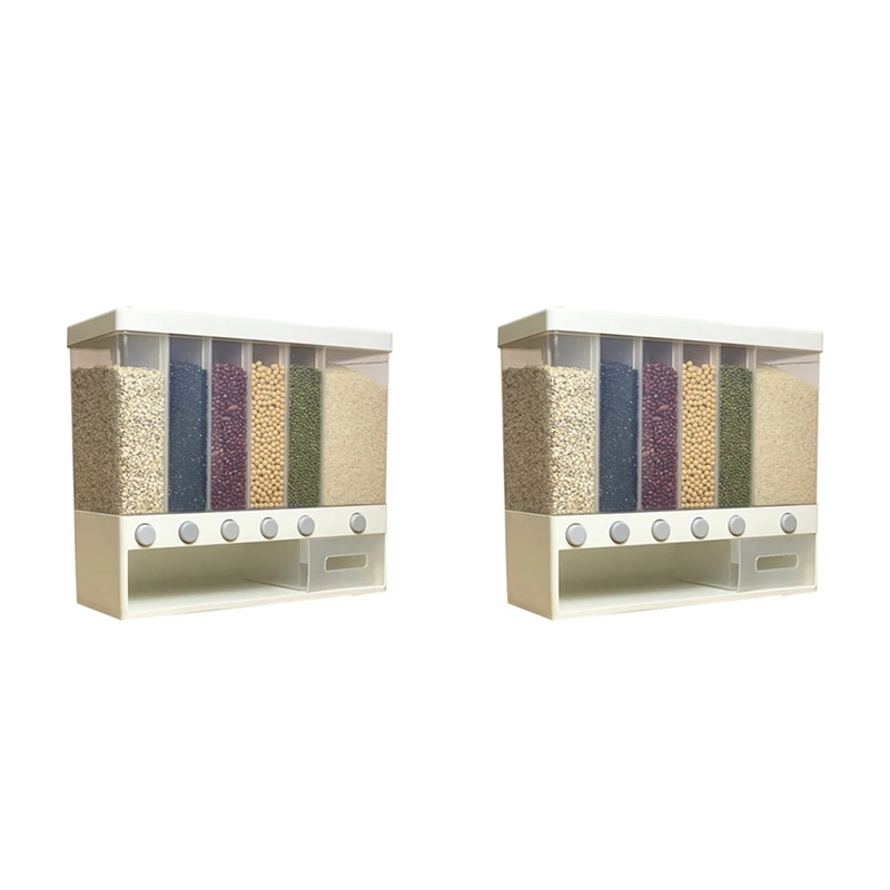 2X 10KG Wall Mounted Divided Rice And Cereal Dispenser 6 Moisture Proof Plastic Automatic Racks Sealed Food Storage Box
2X 10KG Wall Mounted Divided Rice And Cereal Dispenser 6 Moisture Proof Plastic Automatic Racks Sealed Food Storage Box