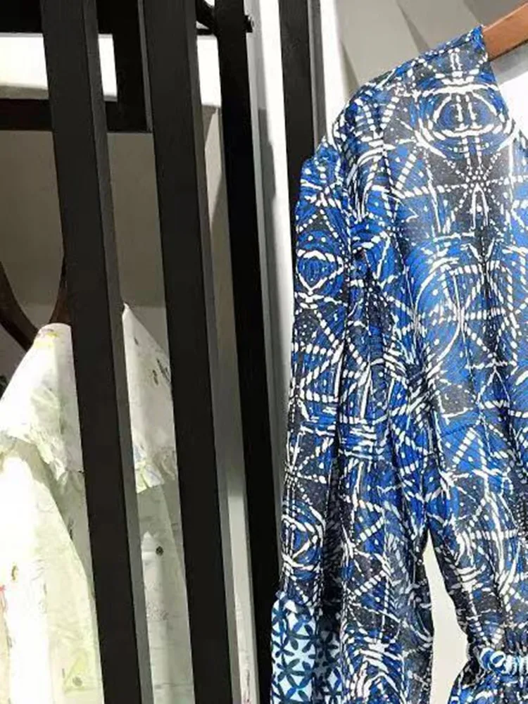 Women Lantern Sleeve Backless Waist Print Mini Dress O-Neck A-Line Fashion Loose Pleated Short Robe 2022 Spring New
Women Lantern Sleeve Backless Waist Print Mini Dress O-Neck A-Line Fashion Loose Pleated Short Robe 2022 Spring New