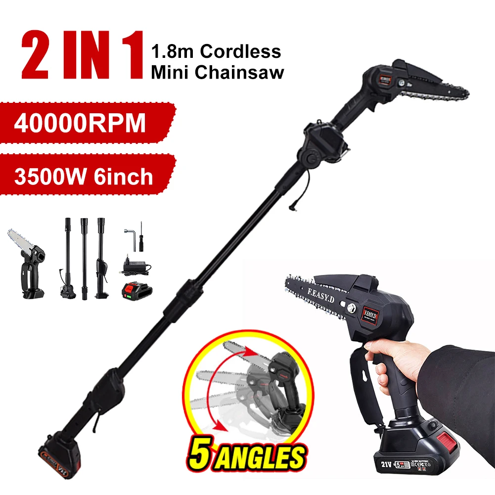 3500W 1.8m Cordless Mini Chainsaw High Branch Saw Telescoping Chainsaw Branch Pruner 40000RPM Motor Home Garden Tool 21V Battery
3500W 1.8m Cordless Mini Chainsaw High Branch Saw Telescoping Chainsaw Branch Pruner 40000RPM Motor Home Garden Tool 21V Battery