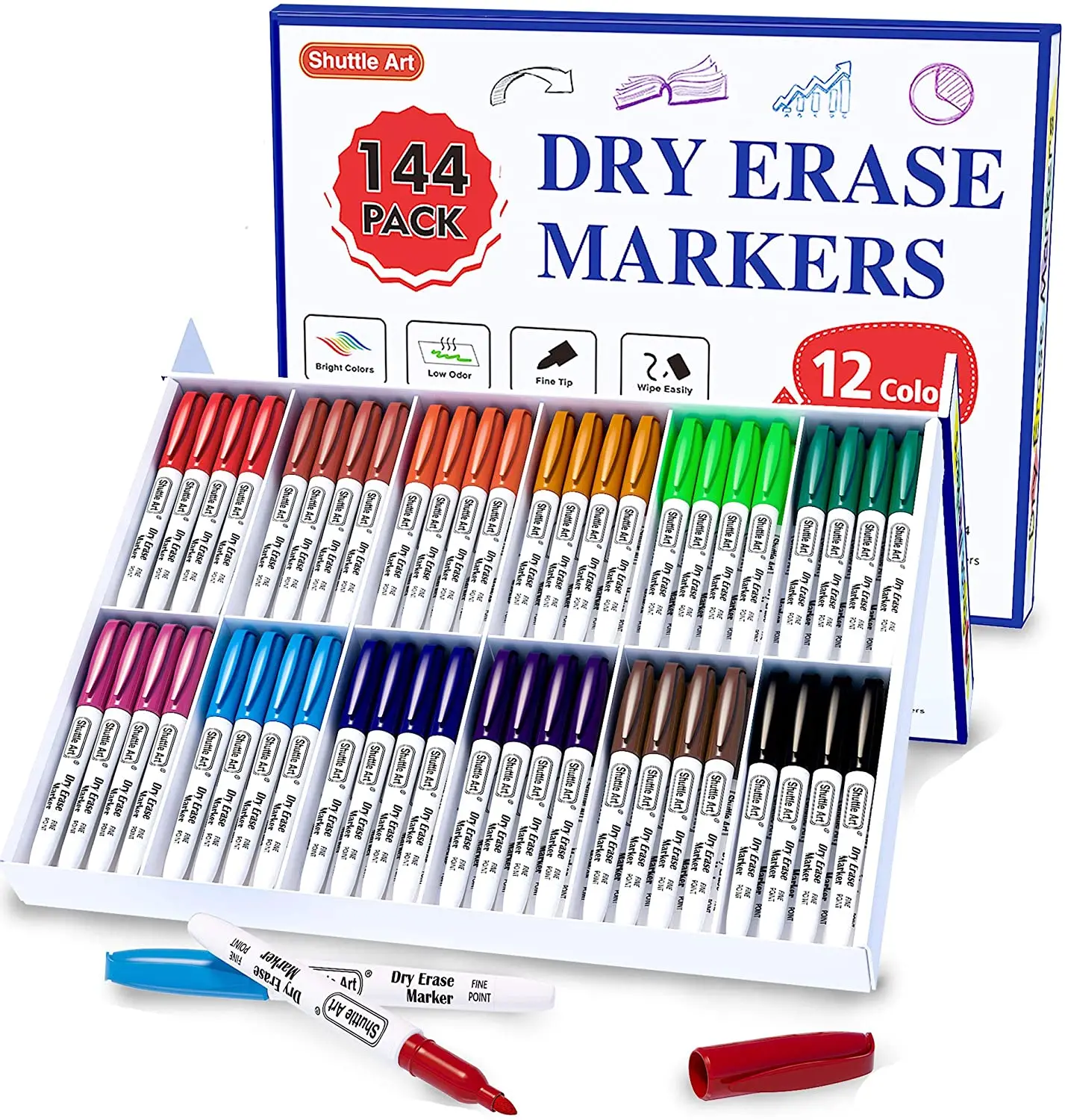Dry Erase Markers, 12 Colors 144 Bulk Pack Whiteboard Markers, Fine Point Dry Erase Markers Perfect Writing on Dry Erase Whiteb
Dry Erase Markers, 12 Colors 144 Bulk Pack Whiteboard Markers, Fine Point Dry Erase Markers Perfect Writing on Dry Erase Whiteb