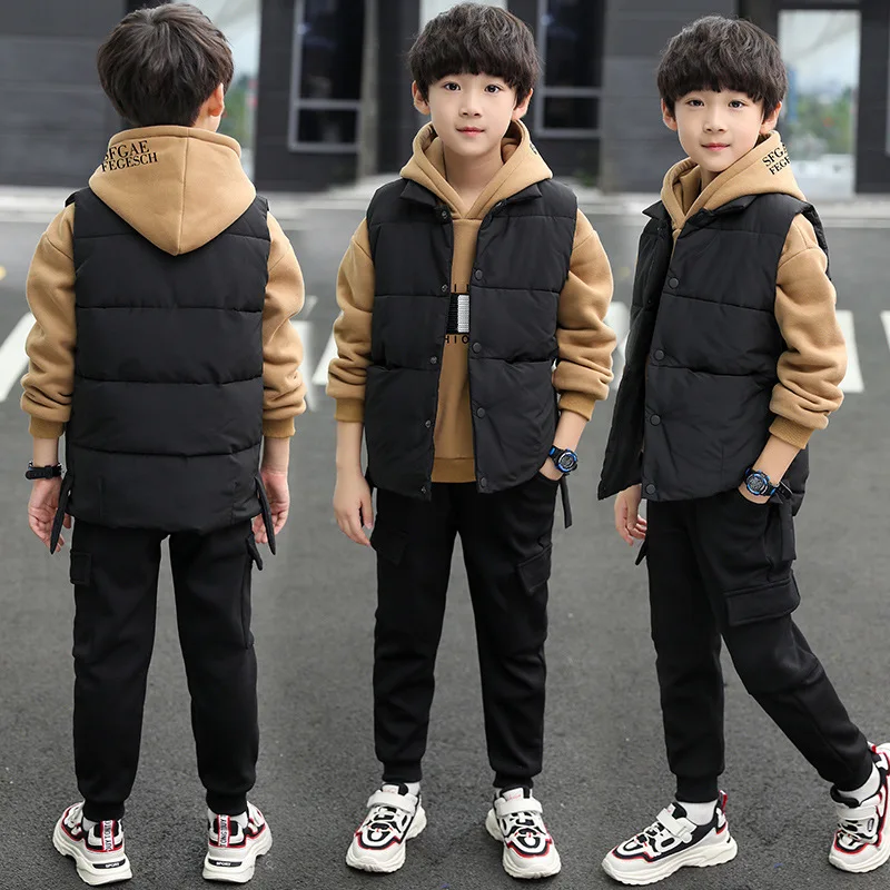Children Boy Cotton-padded Clothes Fleece-lined Thickened Vest Sweater Winter Three-piece Boys' Warm Sports Suit
Children Boy Cotton-padded Clothes Fleece-lined Thickened Vest Sweater Winter Three-piece Boys' Warm Sports Suit