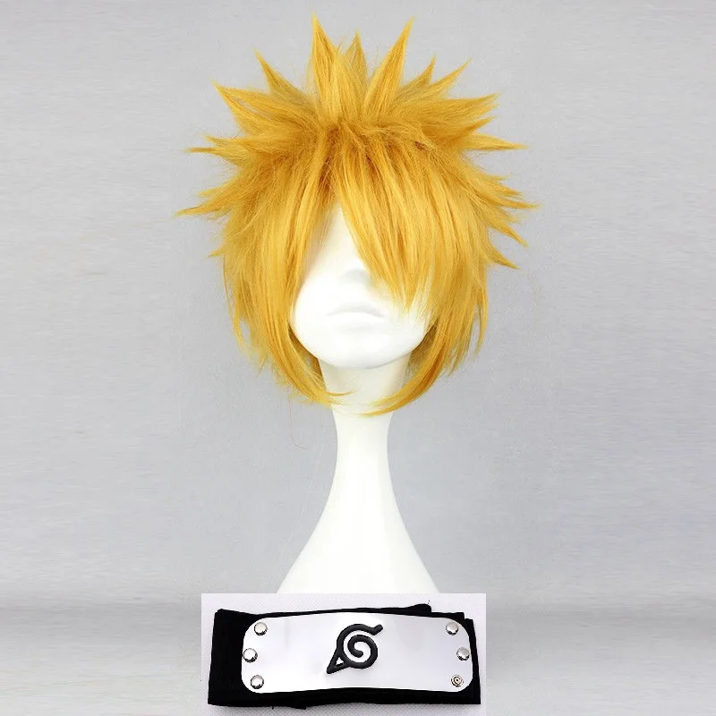 

Anime Akatsuki Uzumaki Cosplay Wig Short Golden Fluffy Shaggy Layered Heat Resistant Synthetic Hair Wigs + Wig Cap + Headband