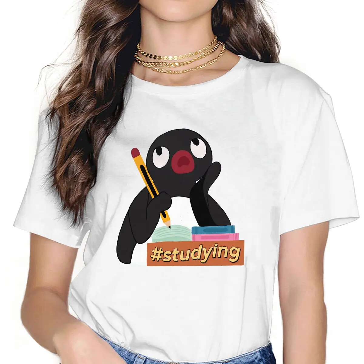 Pingu Penguin Anime Studying Tshirt Girl Tops Alternative Summer Polyester Short Sleeve Femmes Harajuku T Shirt
Pingu Penguin Anime Studying Tshirt Girl Tops Alternative Summer Polyester Short Sleeve Femmes Harajuku T Shirt