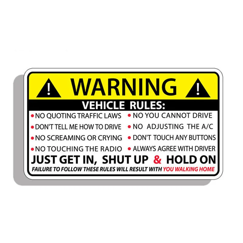 1 Piece 13cm x 7.3cm Vehicle Safety Warning Rules Sticker Decal Window Graphic Bumper JDM Waterproof Car Stickers
1 Piece 13cm x 7.3cm Vehicle Safety Warning Rules Sticker Decal Window Graphic Bumper JDM Waterproof Car Stickers