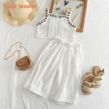 Bear Leader Baby Girls Sets Casual Summer Embroidery Kids Girls Clothes Vest Tops Wide Leg Pants Outfits Casual Kids Suits 2PCS