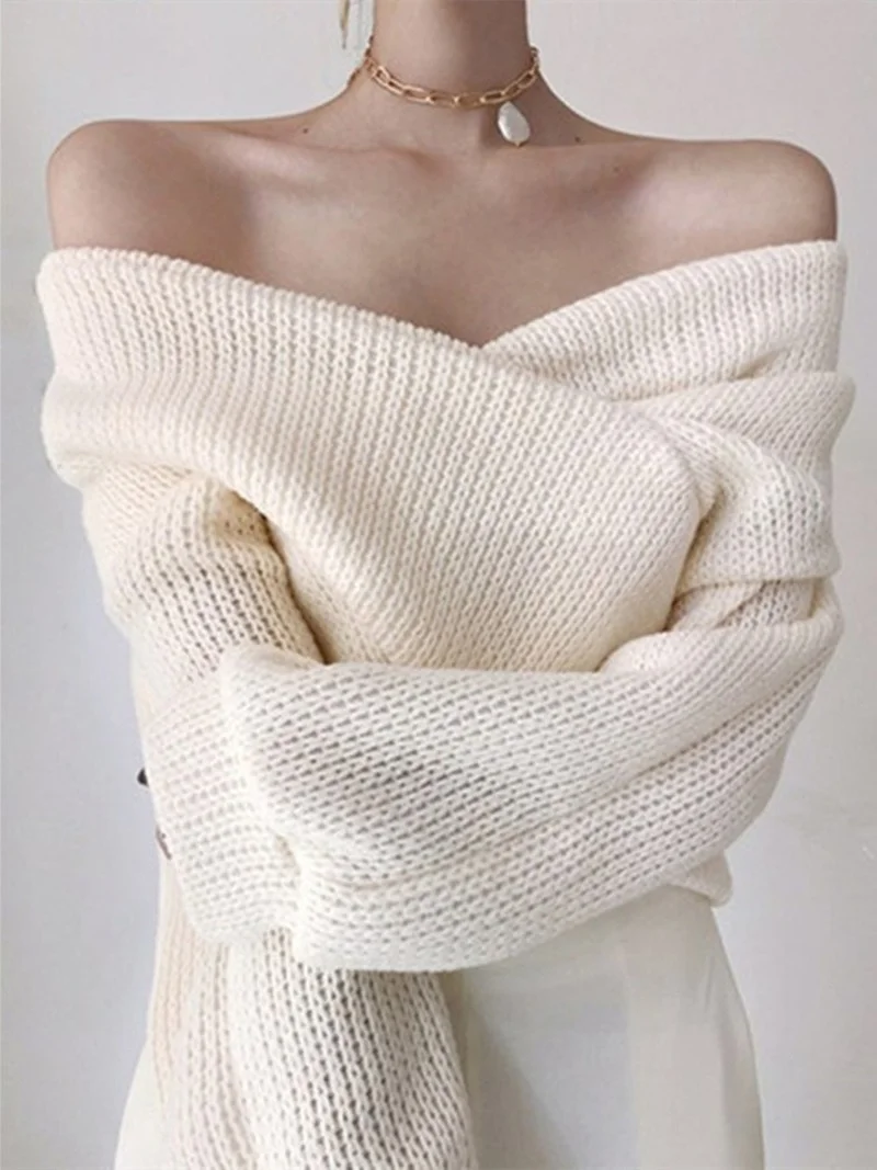 2022 Women's Cashmere Pullover V-neck Pull Back Sexy Off-shoulder Sweater Knit Korean Elegant Ladies Pullover Winter and Spring
2022 Women's Cashmere Pullover V-neck Pull Back Sexy Off-shoulder Sweater Knit Korean Elegant Ladies Pullover Winter and Spring