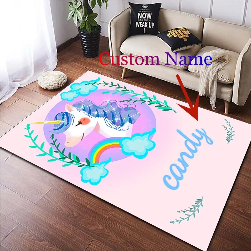 

Unicorn Custom Name Cartoon Painting Carpet for Living Room Large Area Rug Black Soft Home Decoration Son Daughter Birthday Gift