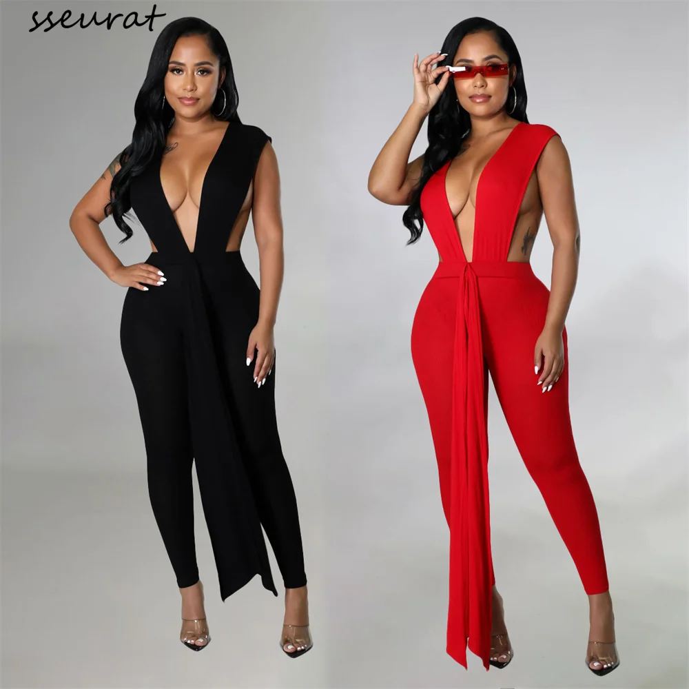 SSEURAT Women Deep V-neck Open Back Sleeveless Jumpsuit Streetwear Sexy Party Solid High Waist One Piece Overall Playsuits 2022
SSEURAT Women Deep V-neck Open Back Sleeveless Jumpsuit Streetwear Sexy Party Solid High Waist One Piece Overall Playsuits 2022