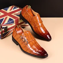 Mens Casual Business Leather Shoes Mens Buckle Square Toe Dress Office Flats Men Fashion Wedding Party Oxfords EU Size 37-48