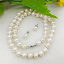 New Natural Beads Pretty 8-9mm White Tahiti Pearl Necklace 17+Earrings DIY Jewelry Sets Gifts For Girl Women Wholesale Price