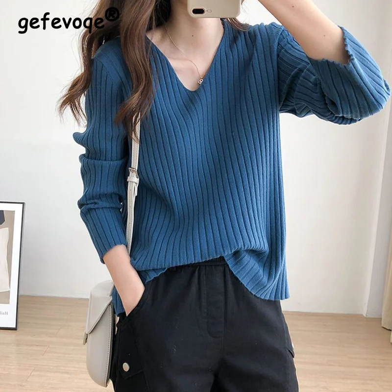 Women Elegant Simple V-neck Long Sleeve Soft Rib Basic Knitted Sweater Autumn Winter Fashion Solid All-match Pullover Top Female
Women Elegant Simple V-neck Long Sleeve Soft Rib Basic Knitted Sweater Autumn Winter Fashion Solid All-match Pullover Top Female