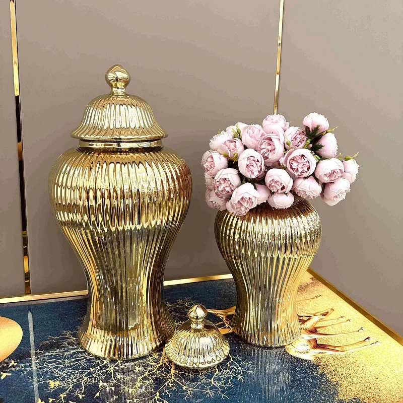

Ceramic Light Luxury Electroplated General Cans European Style Flower Vase Crafts Decorative Decorative Storage Tanks with Soft