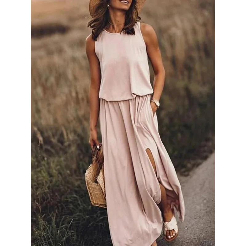 Summer Casual Dress Women Sleeveless Long Maxi Dress Sexy Side Slit Designer Style Fashion Sundress Female Solid Loose Dress
Summer Casual Dress Women Sleeveless Long Maxi Dress Sexy Side Slit Designer Style Fashion Sundress Female Solid Loose Dress